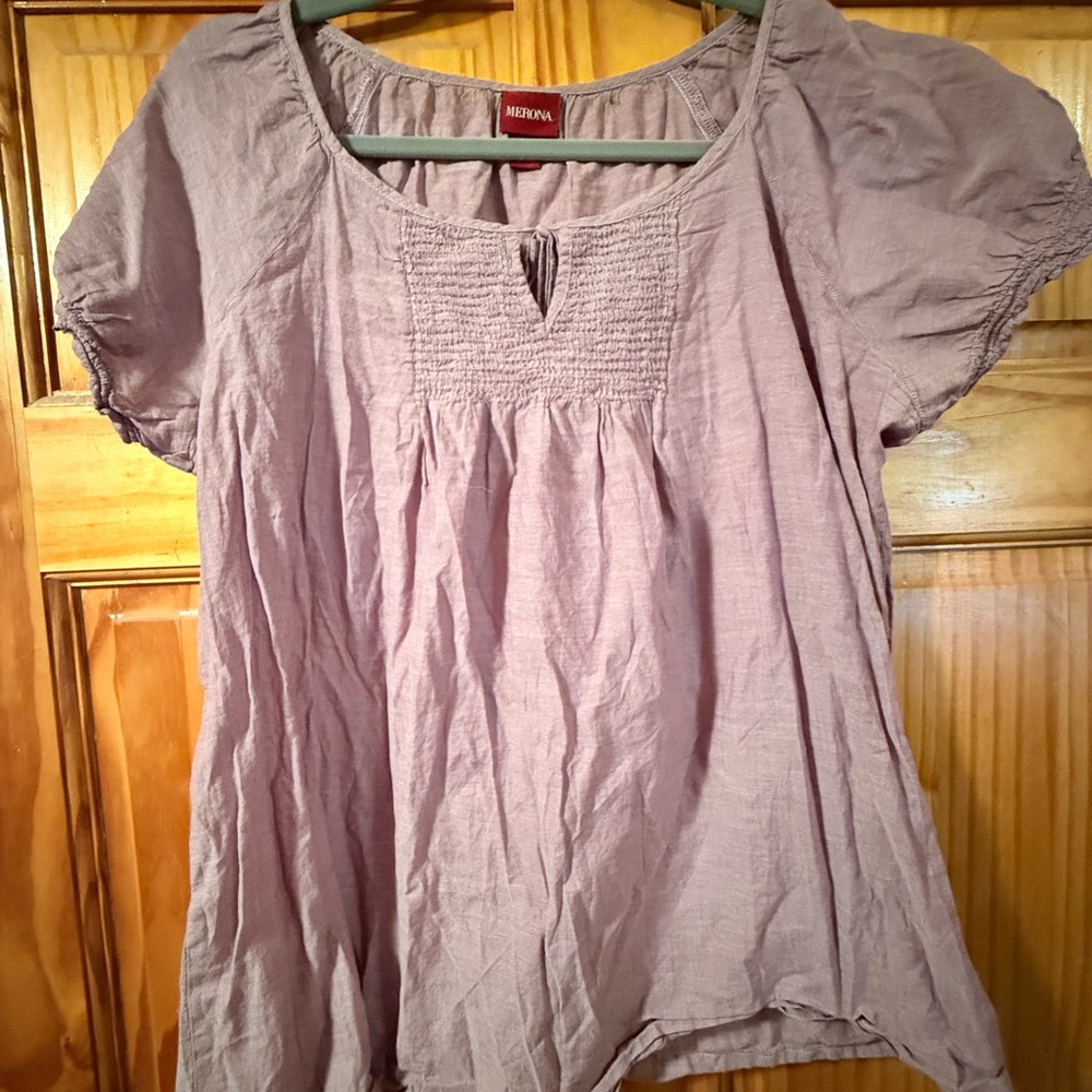 Merona Purple Puff Sleeve Blouse with Smocked Details